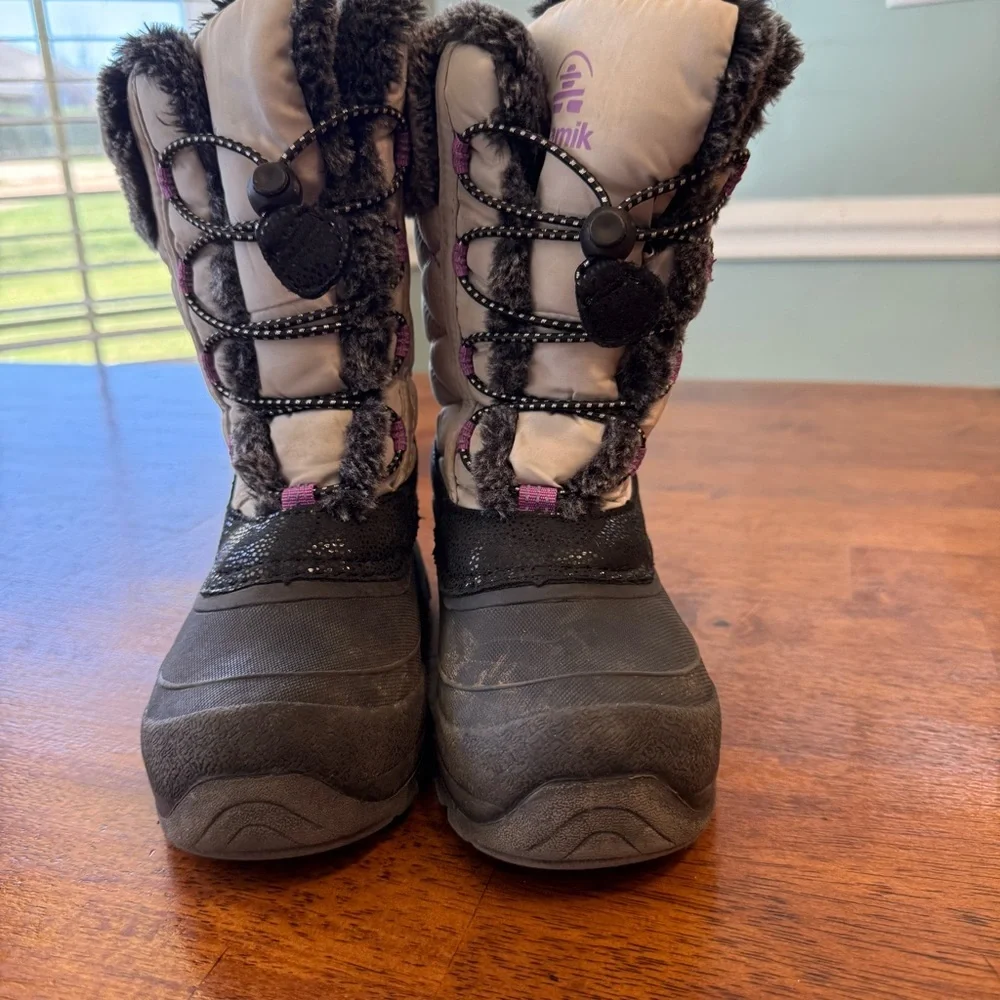 Kamik Kids Star 3 Winter Snow Boots Grey Purple Waterproof Insulated size 12